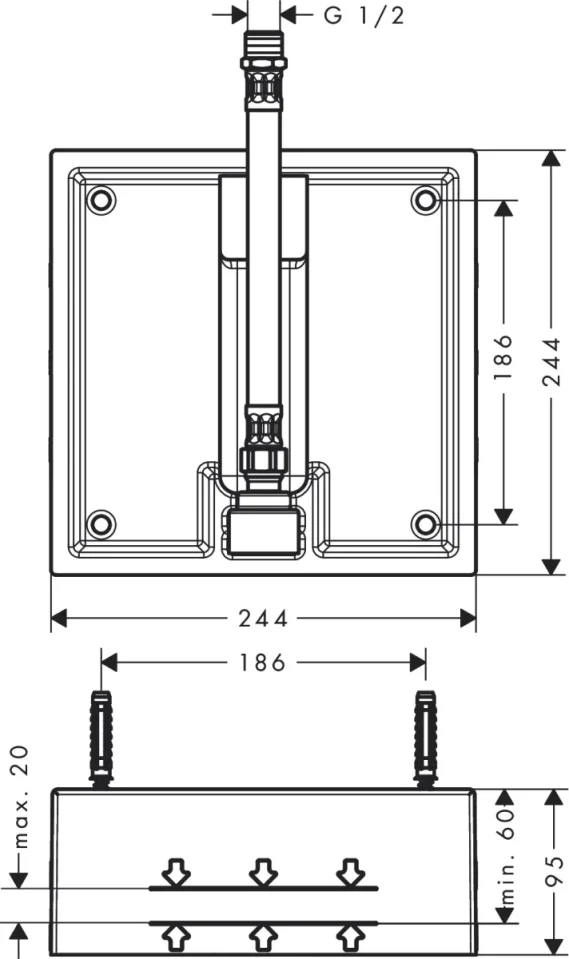Hansgrohe Raindance 260x260 Ohs 1jet Basic Set detail view - Image 3