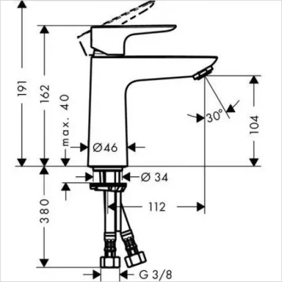 Hansgrohe Talis E 110 Basin Mixer W/o Waste Chrome technical drawing - Image 3