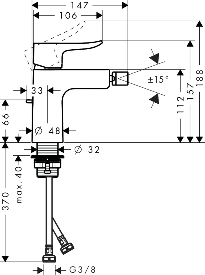 Hansgrohe Metris Bidet Mixer Chrome Chrome detail view - Image 3