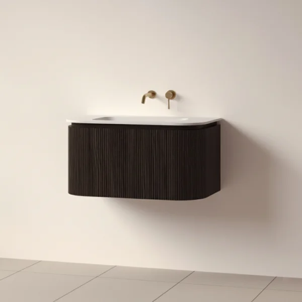 Faeber Lunar 3 Drawer Curved Fluted 800mm Vanity Unit Black Walnut With Matt White Basin 0th
