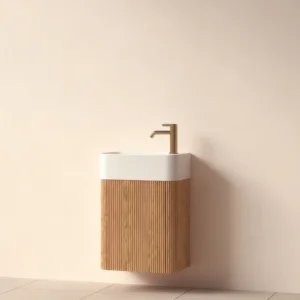 Faeber Lunar Cloakroom Curved Fluted 450mm Vanity Unit Oak - Right