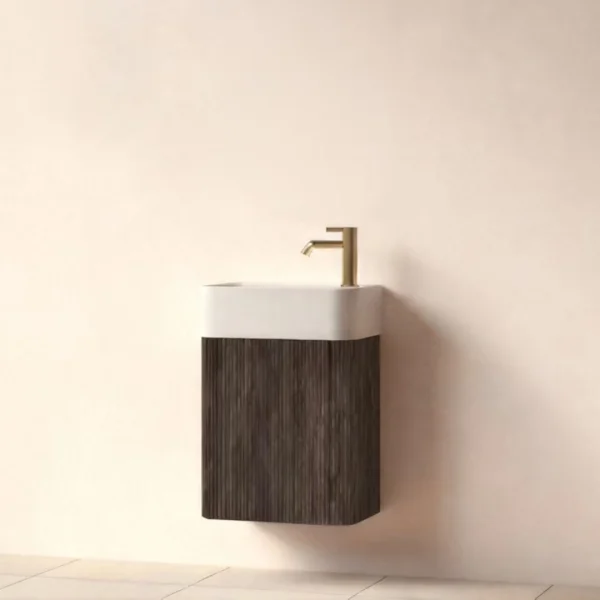Faeber Lunar Cloakroom Curved Fluted 450mm Vanity Unit Black Walnut - Right