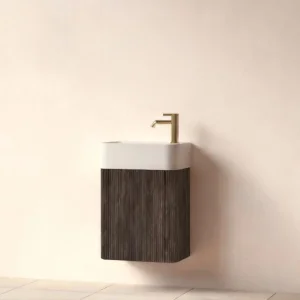 Faeber Lunar Cloakroom Curved Fluted 450mm Vanity Unit Black Walnut - Right