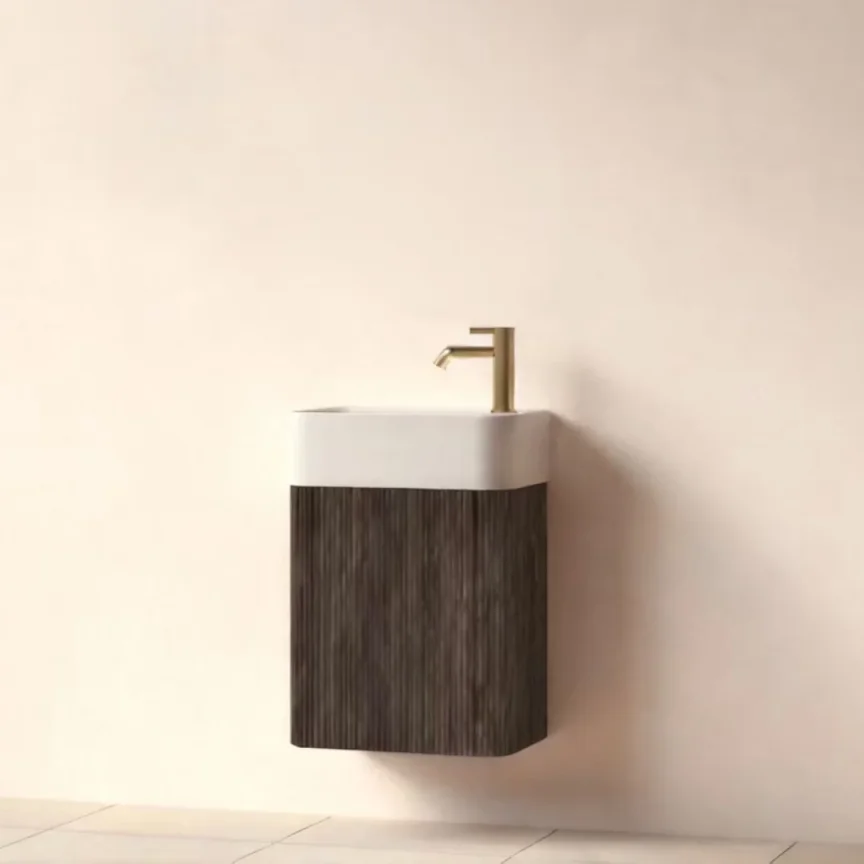 Faeber Lunar Cloakroom Curved Fluted 450mm Vanity Unit Black Walnut - Right product image - Image 1
