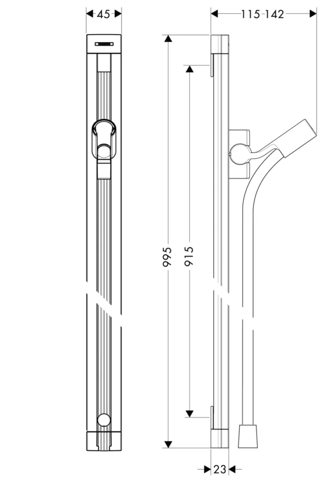 Hansgrohe Raindance Wall Bar Unica's 900mm Chrome detail view - Image 3