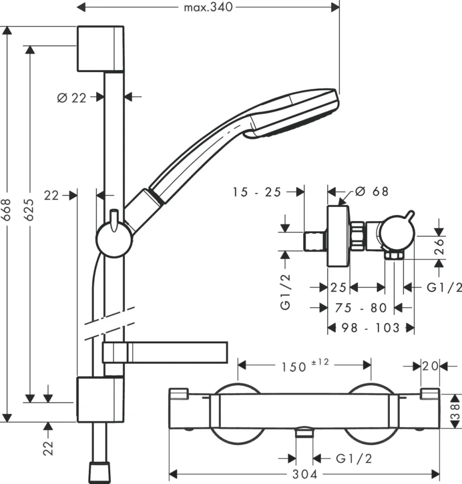 Hansgrohe Xx Croma 100 Multi / Ecostat Comfort Chrome detail view - Image 3