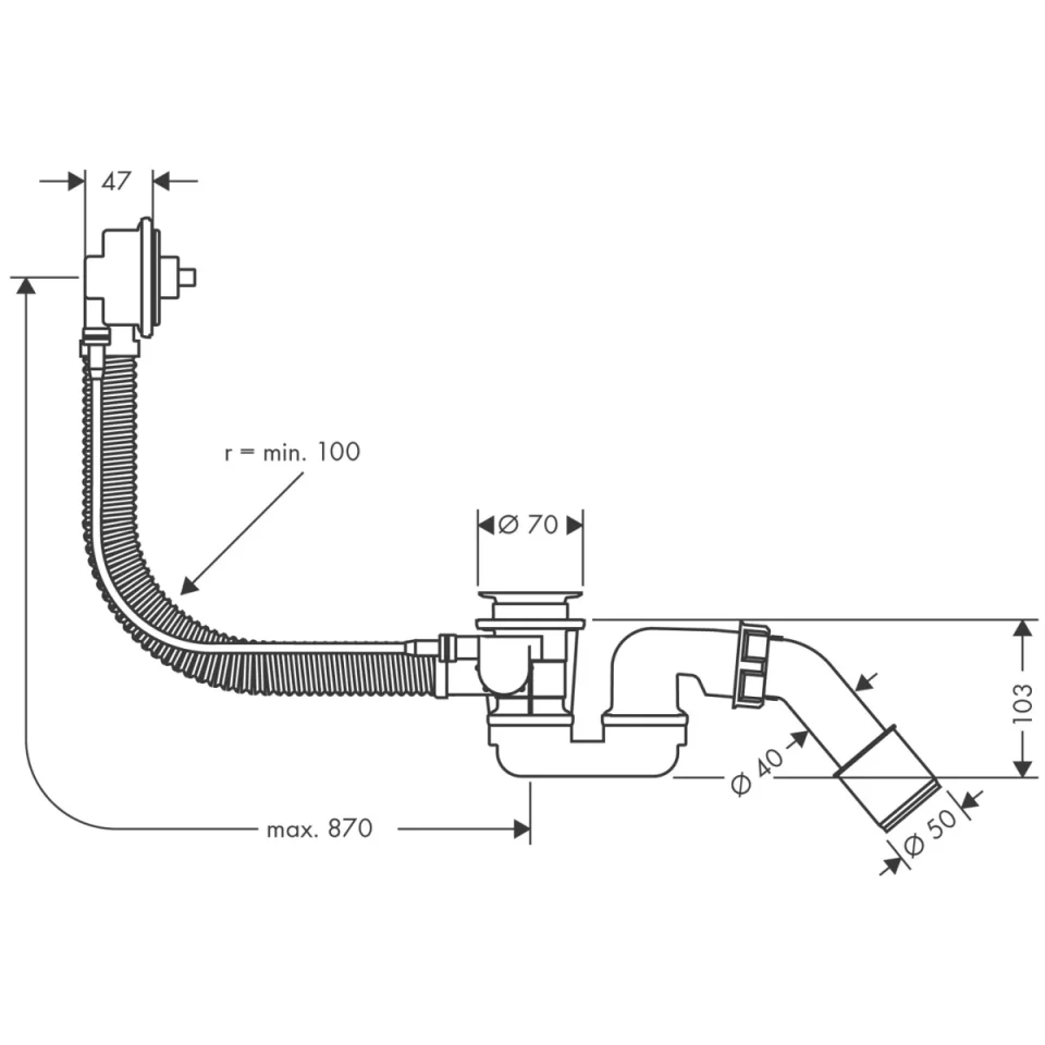 Hansgrohe Xx Flexaplus Bath Waste And Overflow detail view - Image 2