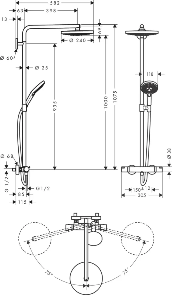Hansgrohe Rd Select S 240 2jet Showerpipe Chrome detail view - Image 3