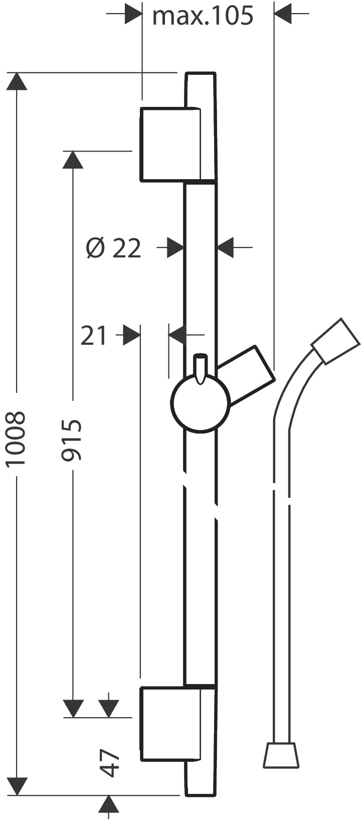 Hansgrohe Unica's Puro 900mm Chrome Chrome detail view - Image 3