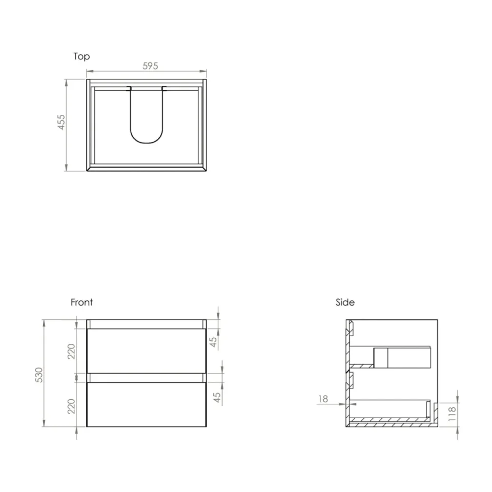 Saneux Uni 60cm 2 Drawer Wall Mounted Unit - English Oak detail view - Image 4