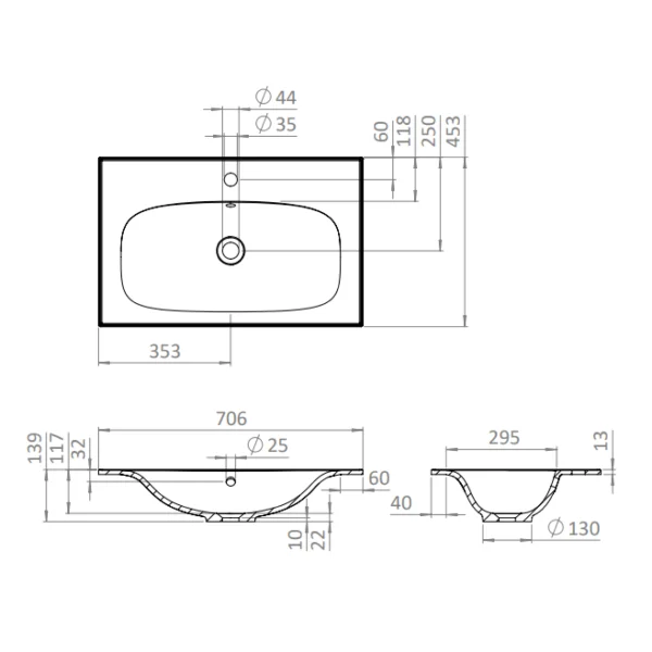 Crosswater Furniture Basin 700 1TH O/F White
