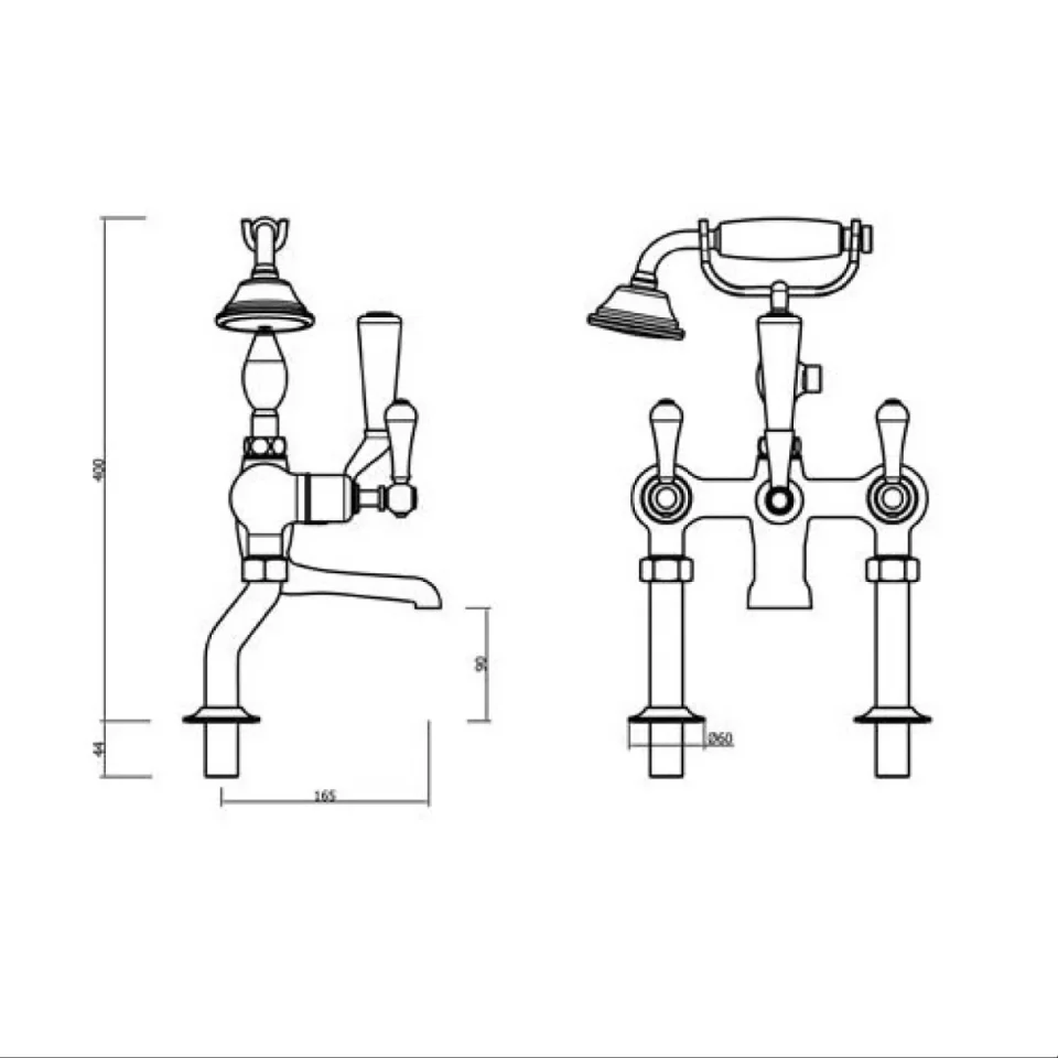Crosswater Belgravia Crosshead Bath Shower Mixer Deck Mounted Chrome detail view - Image 2