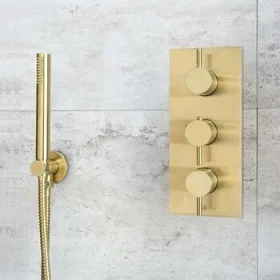 Just Taps Vos Round Water Outlet With Holder Metal Hose And Slim Hand Shower Brushed Brass detail view - Image 5