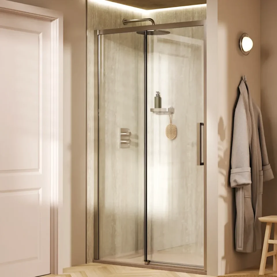 Crosswater Asura 8mm Sliding Door 1200 Brushed Nickel detail view - Image 4
