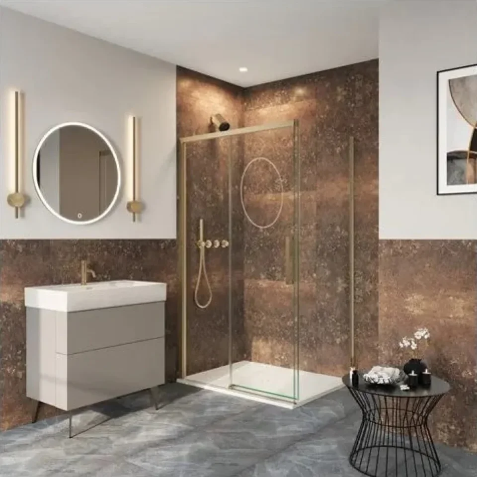 Crosswater Asura 8mm Sliding Door 1400 Brushed Brass detail view - Image 4