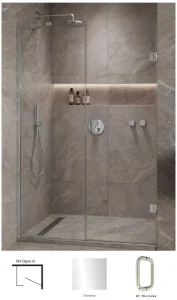Showerlab View 03 Enclosures Door + Inline Panel Standard - Fixed Sizes Only 1170-1184mmx2000mm , Right Hand , Open IN , H1, Chrome