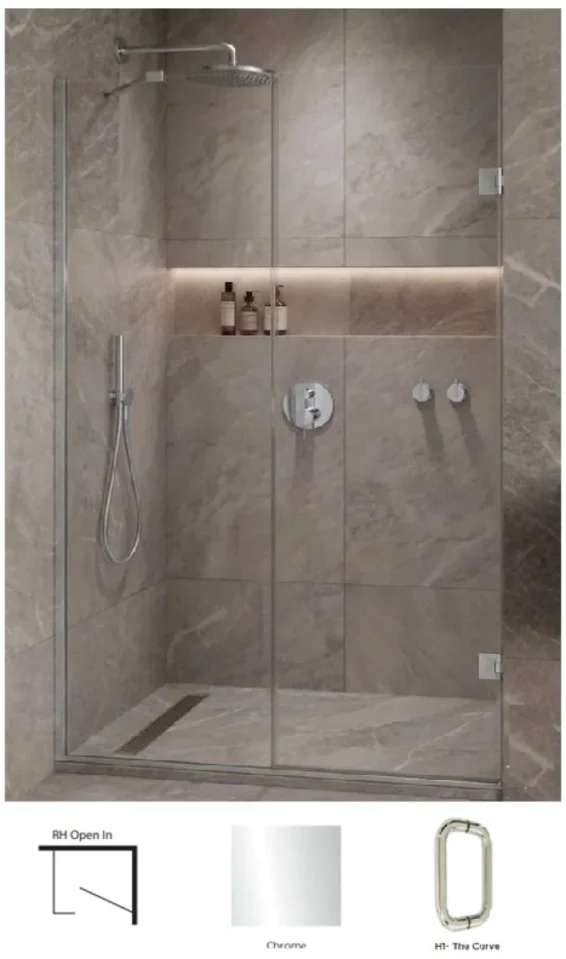 Showerlab View 03 Enclosures Door + Inline Panel Standard - Fixed Sizes Only 1170-1184mmx2000mm , Right Hand , Open IN , H1, Chrome - Image 1