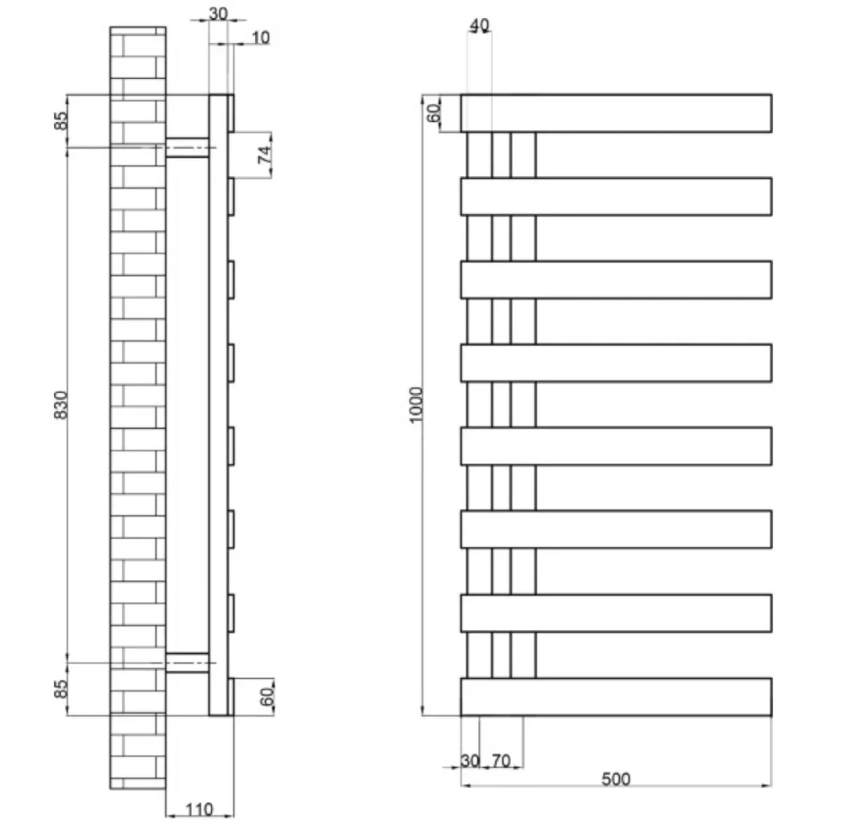 Ava X-el Polished Stainless Steel 1000x500mm Towel Rail - Image 2