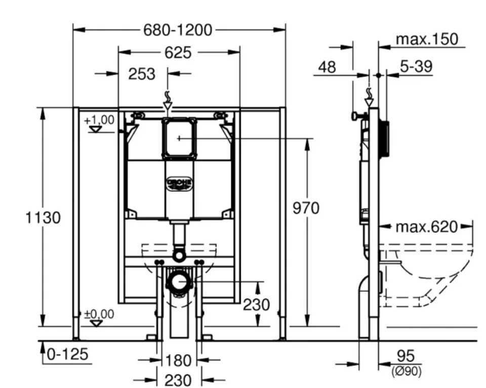 Grohe 38995 Rapid Wh Wc Frame 80mm Variable Width - Image 2