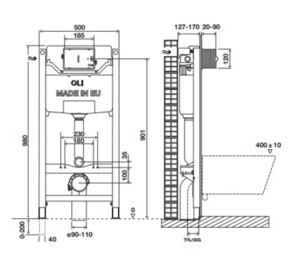 980cm Pre-wall, freestanding W.C. - Image 2