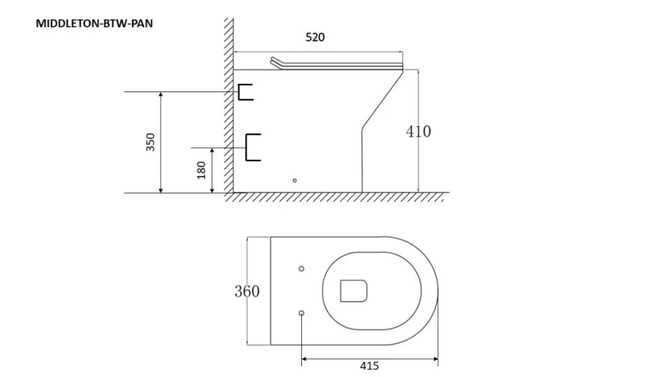 Scudo Middleton Rimless Back To Wall Pan detail view - Image 2