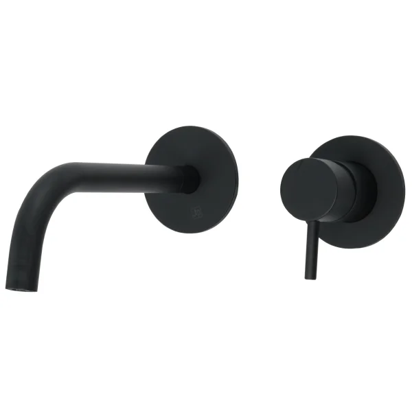 Vos Single Lever Wall Mounted Basin Mixer with Slim Spout Matt Black