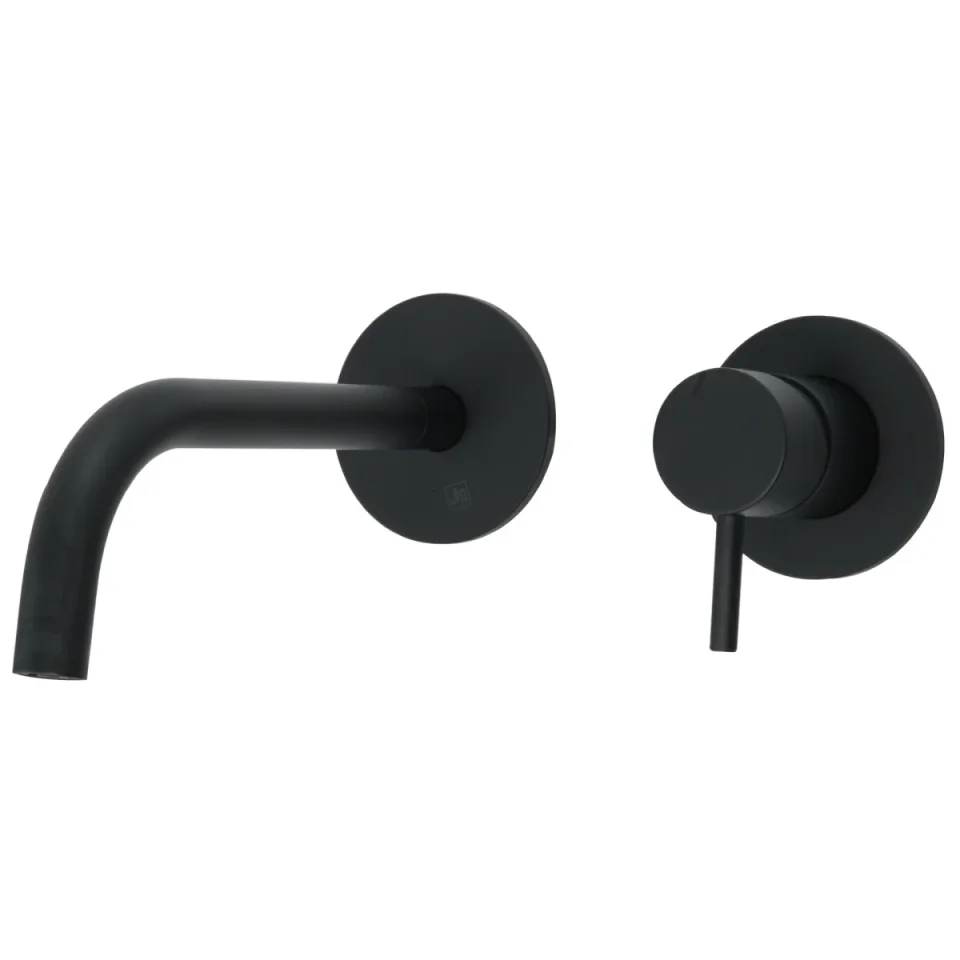 Vos Single Lever Wall Mounted Basin Mixer with Slim Spout Matt Black - Image 1
