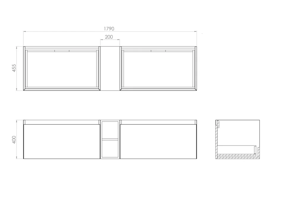 Saneux Uni 80cm Kit - 60cm 1 Drawer Wall Mounted Unit, 20cm Spacer & 80cm Countertop - Matte Anthracite detail view - Image 2