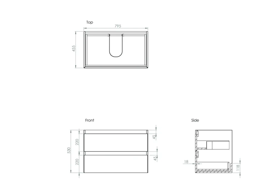 Saneux Uni 80cm 2 Drawer Wall Mounted Unit - English Oak detail view - Image 3