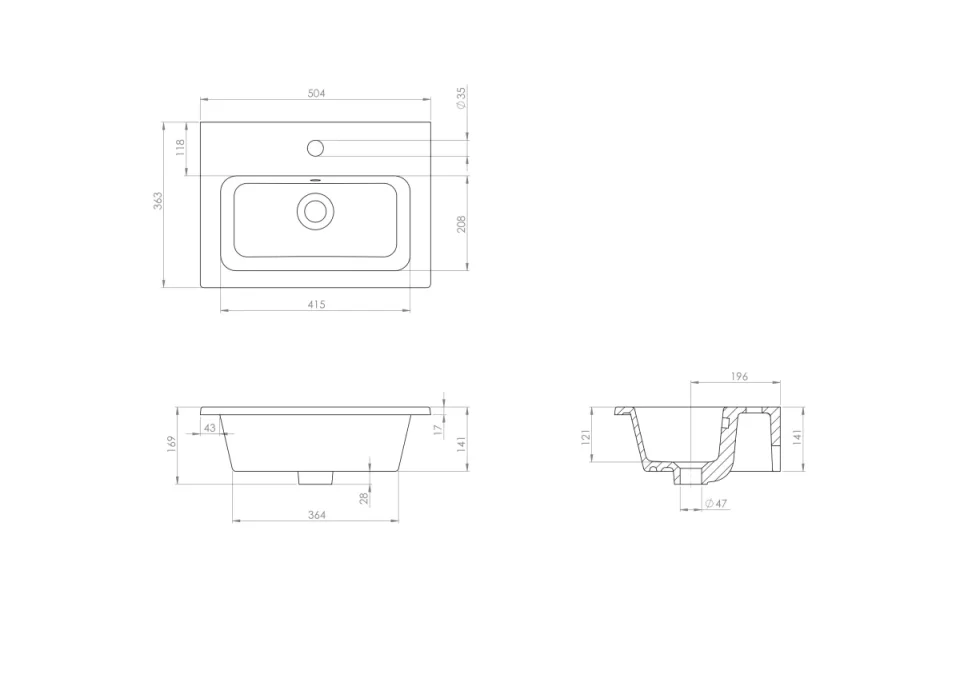 Saneux Uni 50x36cm Washbasin 1th detail view - Image 2