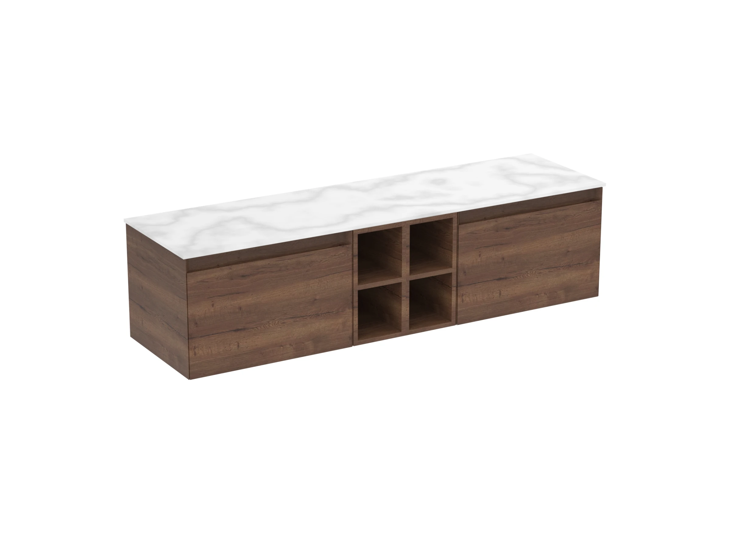 Saneux Uni 160cm Kit - 2 X 60cm 1 Drawer Wall Mounted Unit, 2 X 20cm Spacers & 160cm Countertop - English Oak