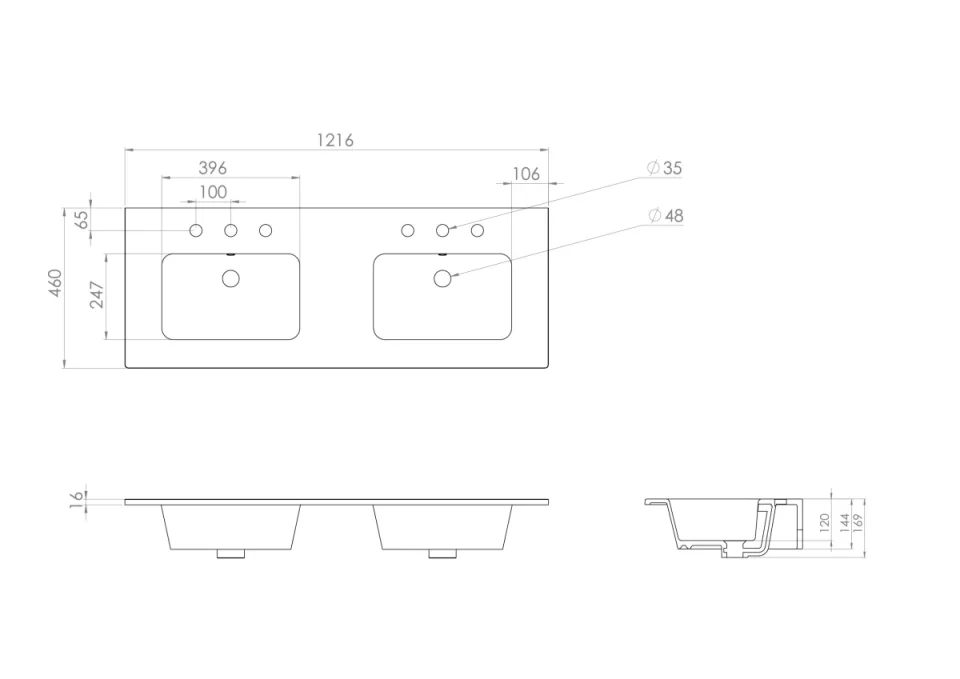 Saneux Uni 120x47cm 2 Bowl Washbasin 3th detail view - Image 2