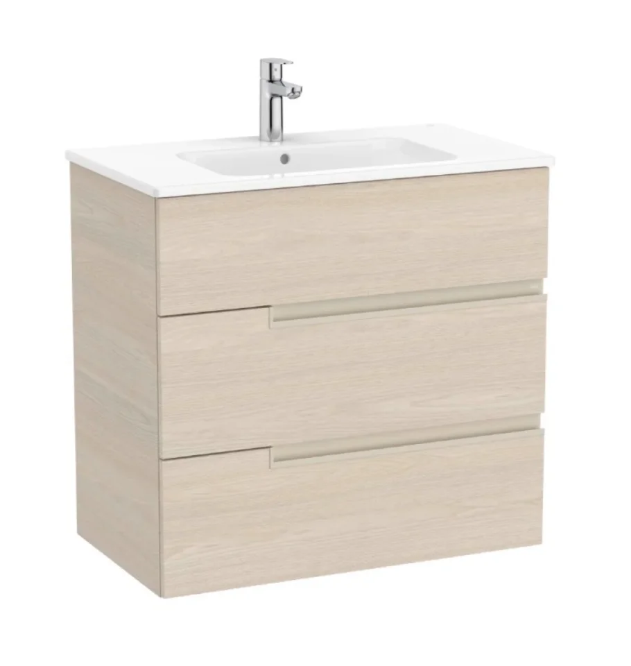 Roca Victoria-n Base Unit With 3 Drawers 800 X 460mm - Light Ash - Image 1