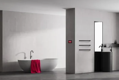 Thermosphere 12v Vertical Heated Towel Bar Pill Shape 900mm Matt Black