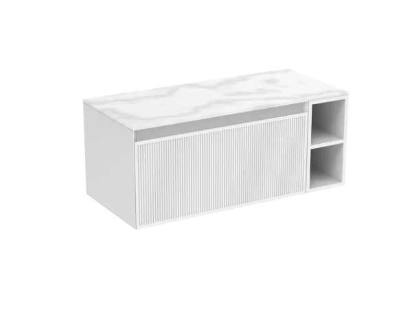 Saneux Monument 80cm Kit - 60cm 1 Drawer Wall Mounted Unit, 20cm Spacer & 80cm Countertop - Matte White