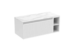 Saneux Monument 80cm Kit - 60cm 1 Drawer Wall Mounted Unit, 20cm Spacer & 80cm Countertop - Matte White