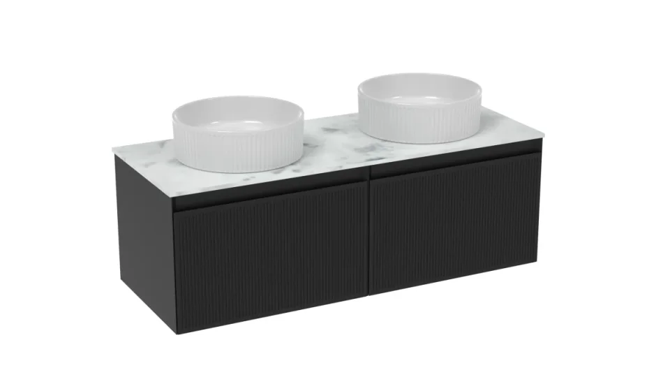 Saneux Monument 120cm Kit - 2 X 60cm 1 Drawer Wall Mounted Unit & 120cm Countertop - Matte Black detail view - Image 3