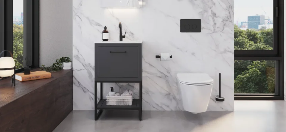 Saneux Kingsbury 60cm 1 Drawer Floor Standing Unit - Matte Anthracite detail view - Image 2