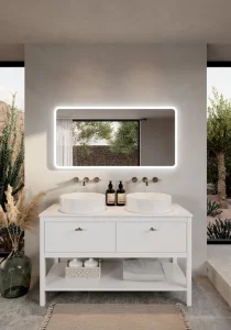 Saneux Frontier 120cm 2 Drawer Floor Standing Unit With Undermount Tray - Matte White
