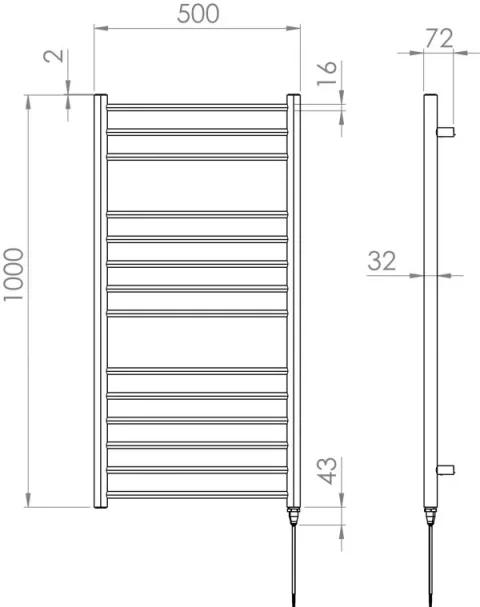 Saneux Ember 1000x500mm Pre-filled Towel Rail - Chrome detail view - Image 2