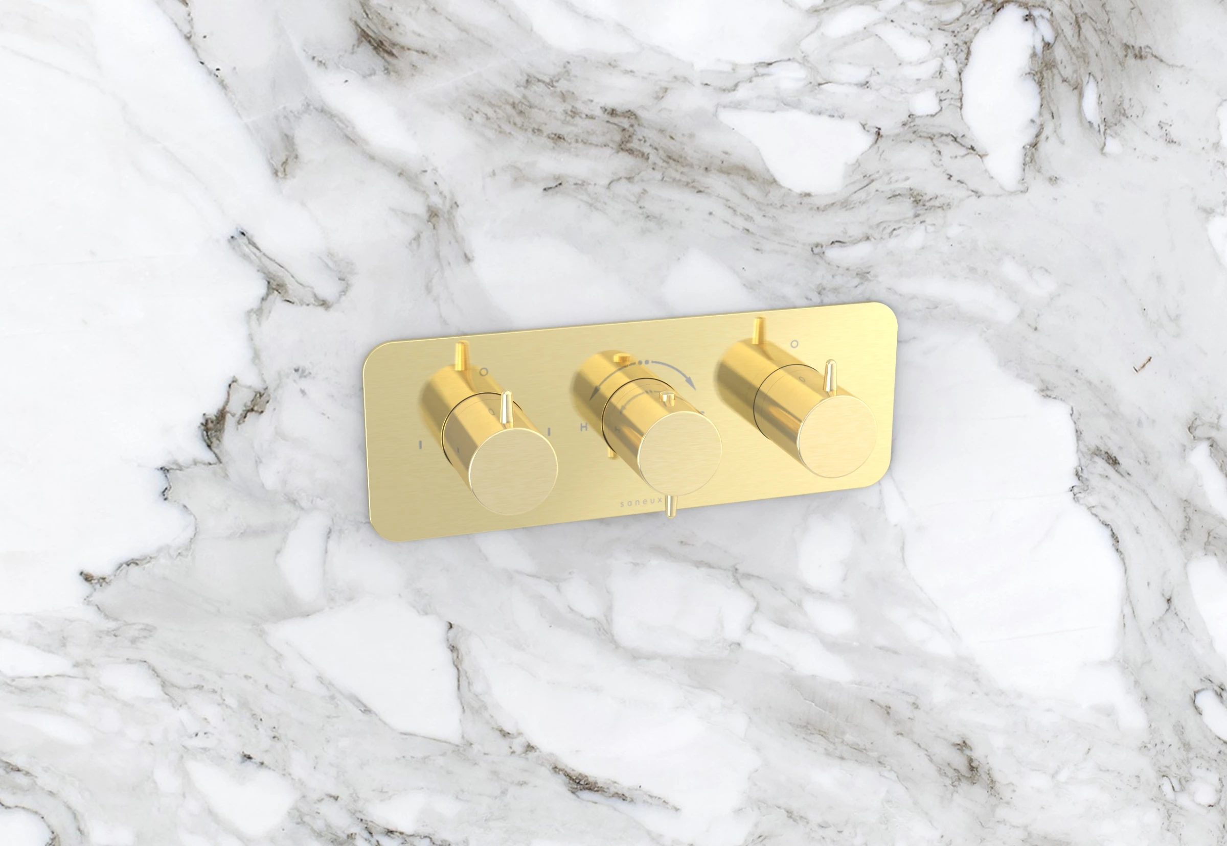 Saneux Eden 3 Way Thermostatic Shower Valve Kit In Landscape - Brushed Brass
