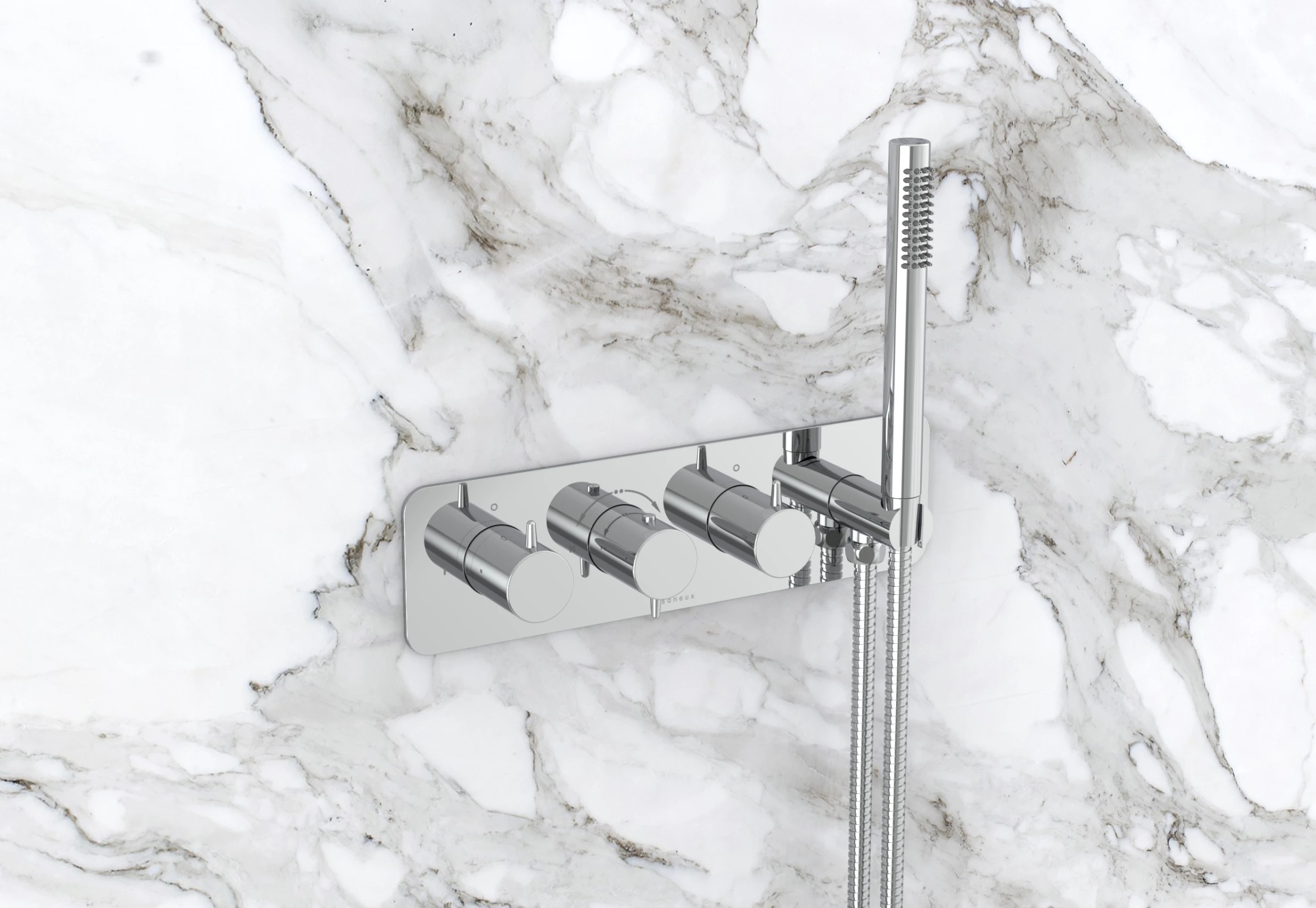Saneux Eden 3 Way Thermostatic Shower Valve Kit In Landscape With Handspray - Chrome