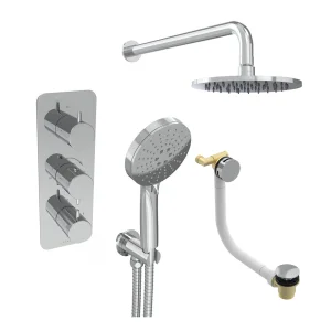 Saneux Eden 3 Way Shower Kit - W/ 3 Function Handset & Bath Filler & Shower Head - Brushed Nickel