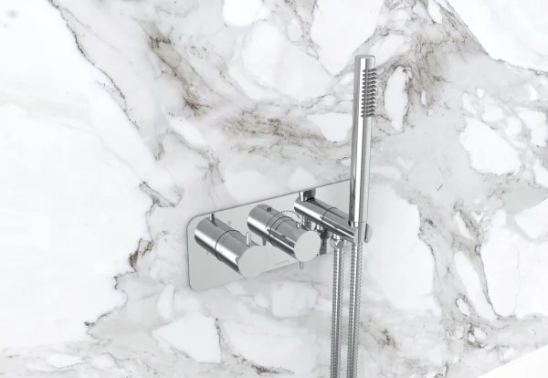 Saneux Eden 2 Way Thermostatic Shower Valve Kit In Landscape With Handspray - Brushed Nickel