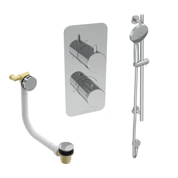 Saneux Eden 2 Way Shower Kit - W/ 3 Function Handset & Slider Rail & Bath Filler - Brushed Nickel