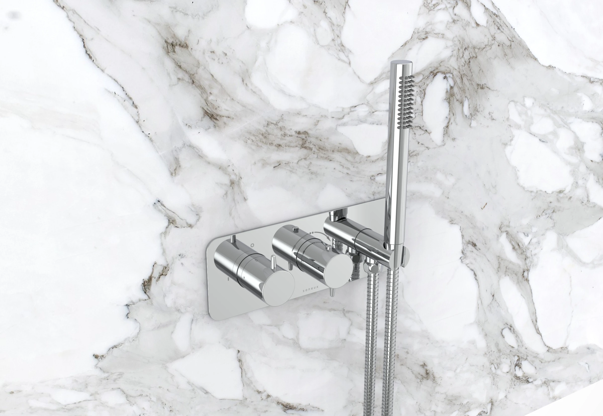 Saneux Eden 2 Way Handles & Plate Finish Kit In Landscape With Outlet Elbow (for Ed020l.h) - Chrome