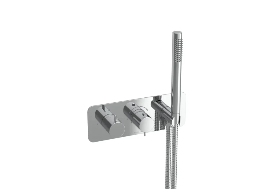 Saneux Eden 2 Way Handles & Plate Finish Kit In Landscape With Outlet Elbow (for Ed020l.h) - Chrome detail view - Image 3
