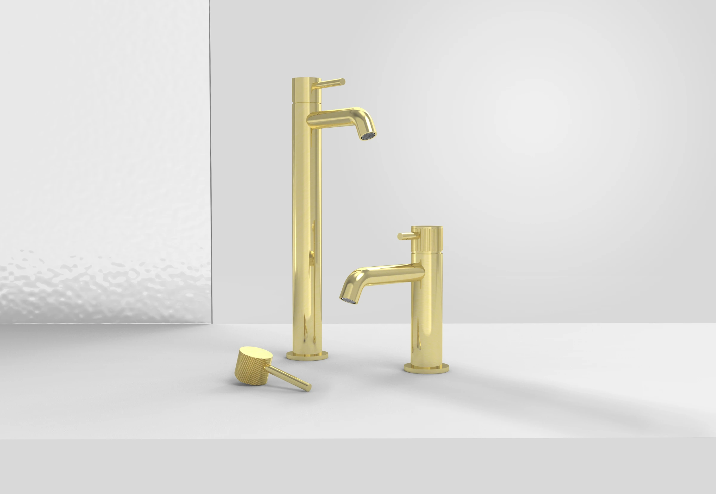 Saneux Cos Tall Basin Mixer Kit - W/ Fluted Handle - Brushed Brass (pvd)