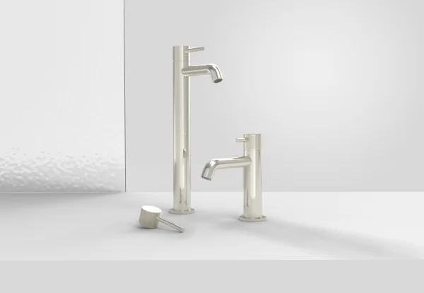 Saneux Cos Tall Basin Mixer Kit - W/ Fluted Handle - Brushed Nickel (pvd)