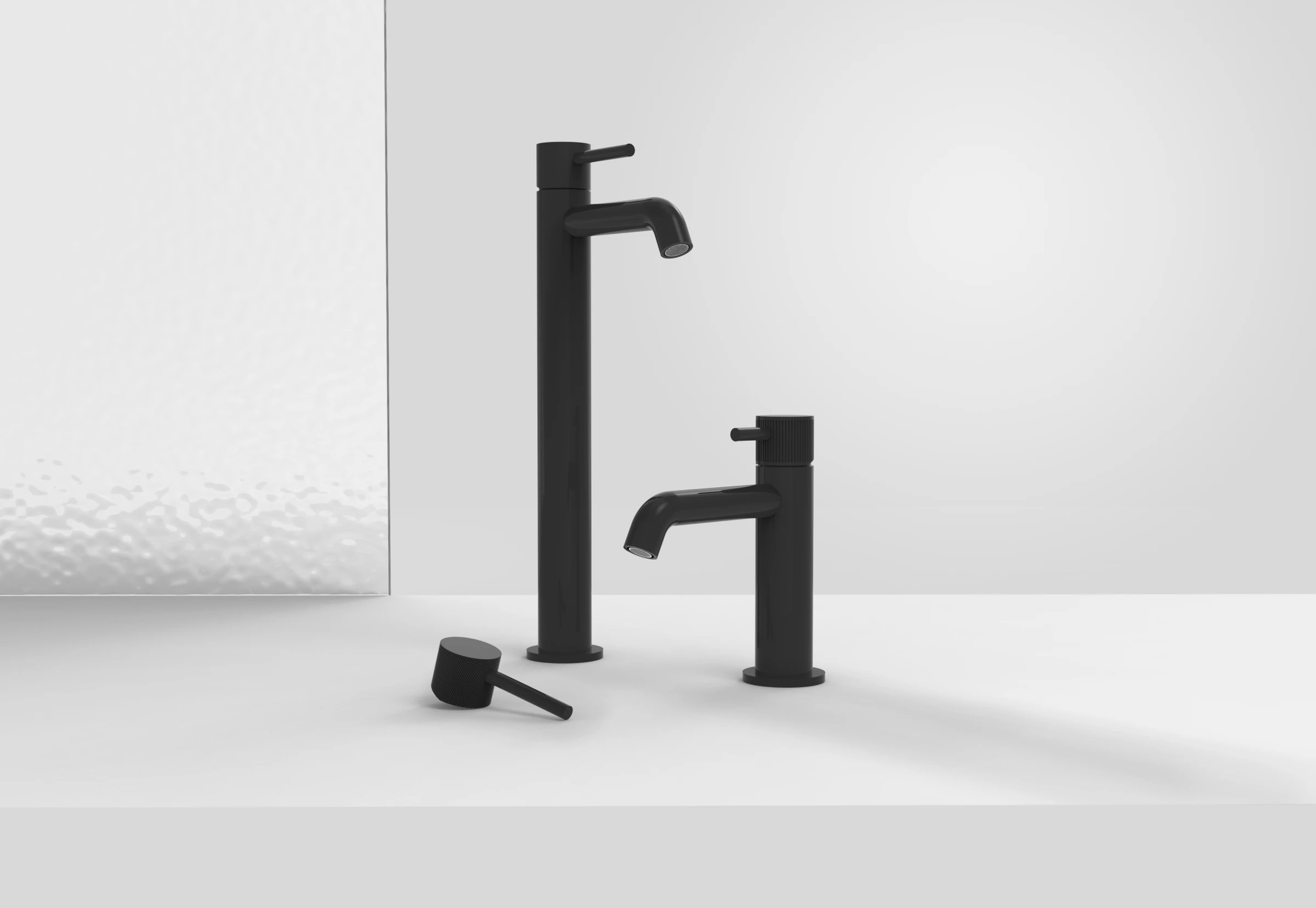 Saneux Cos Tall Basin Mixer Kit - W/ Knurled Handle - Satin Black (pvd)